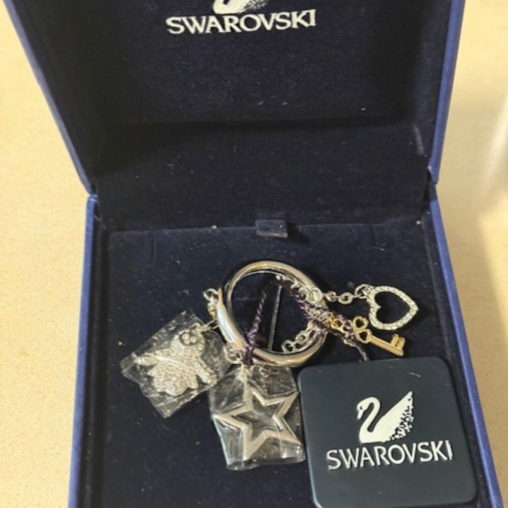 Swarovski Silver Brooch with gold key, Eskimo, Star & Heart NEW w/ Box, COA 851